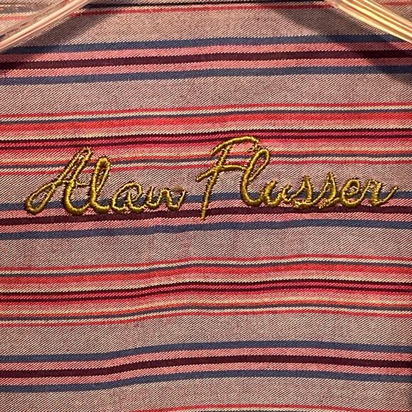 Alan Flusser Floral Shirt Flip Cuffs Womens Large Red Blue Multicolor Career - Picture 7 of 10